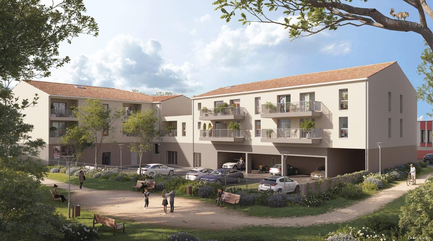 Perspective du jardin et de la résidence Mona Nova Les Herbiers
